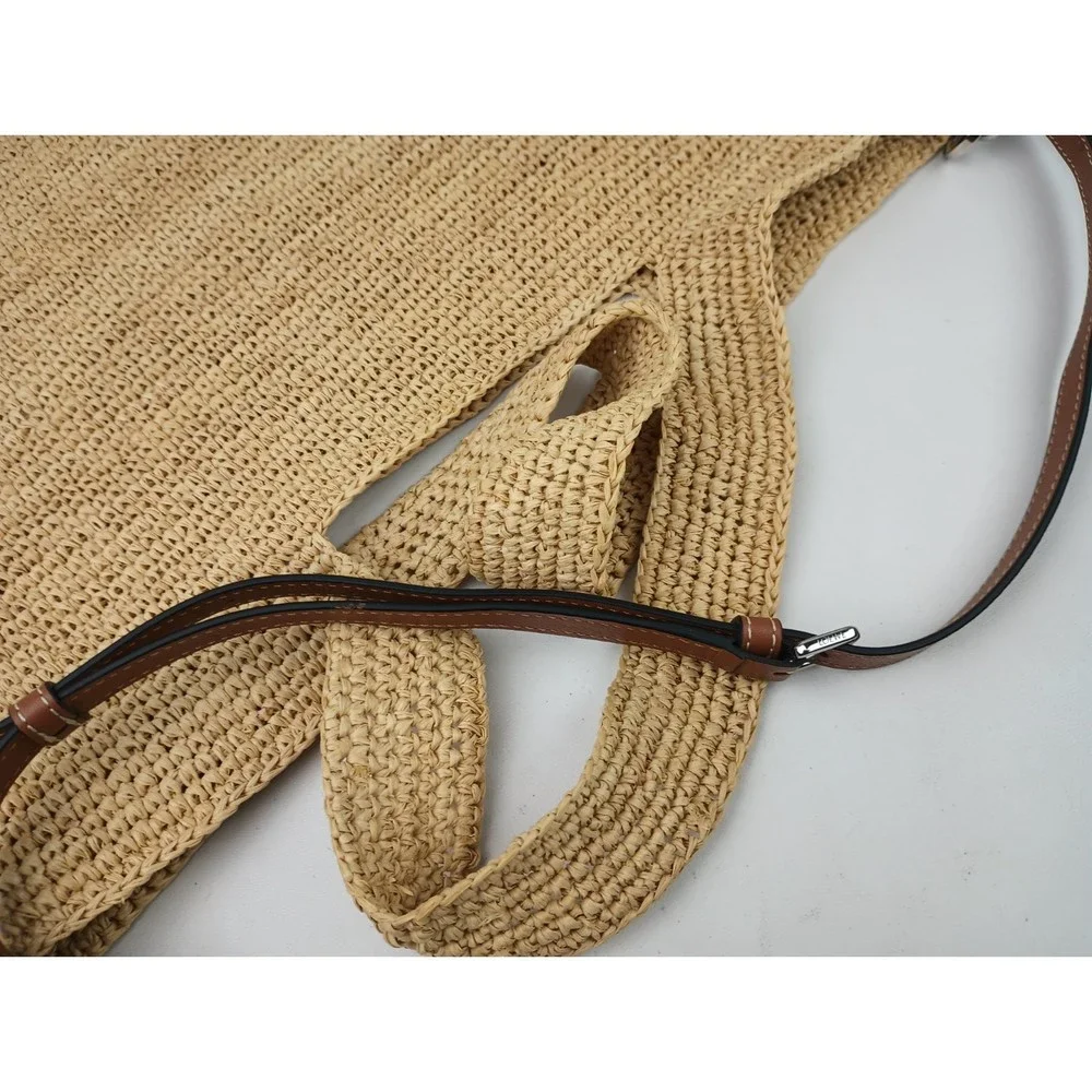 LOEWE x Paula’s Ibiza Slit Natural Brown Leather Raffia Hobo Tote Bag - Picture 6 of 7